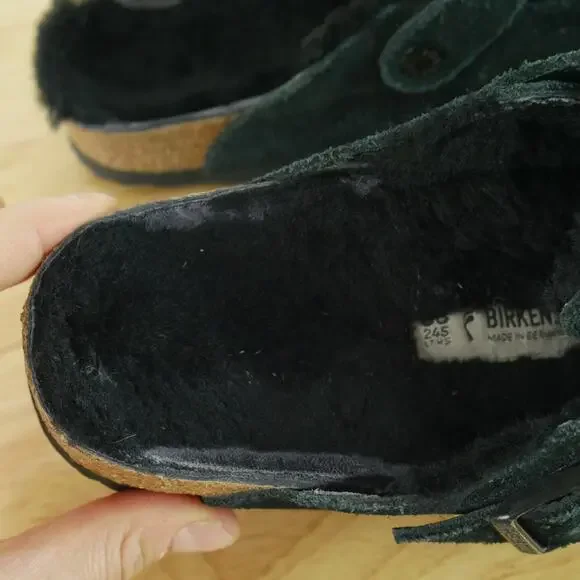 Birkenstock Boston Shearling 38 7 7.5 Black Suede Clogs Slip On Mules Cozy Shoes - Picture 2 of 10